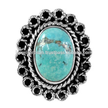 Bijoux à anneaux en argent sterling 925 en pierres précieuses turquoise tibétain